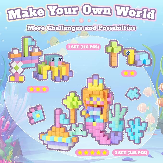 116 PCS Magnetic Blocks Set, 1" Magnet Building Blocks with Toy Eyes and Storage Bag for Kids Gifts, STEM Educational Preschool Sensory Toys for Toddlers Boys Girls Ages 3 4 5 6 7 8 + (Macaron Color)