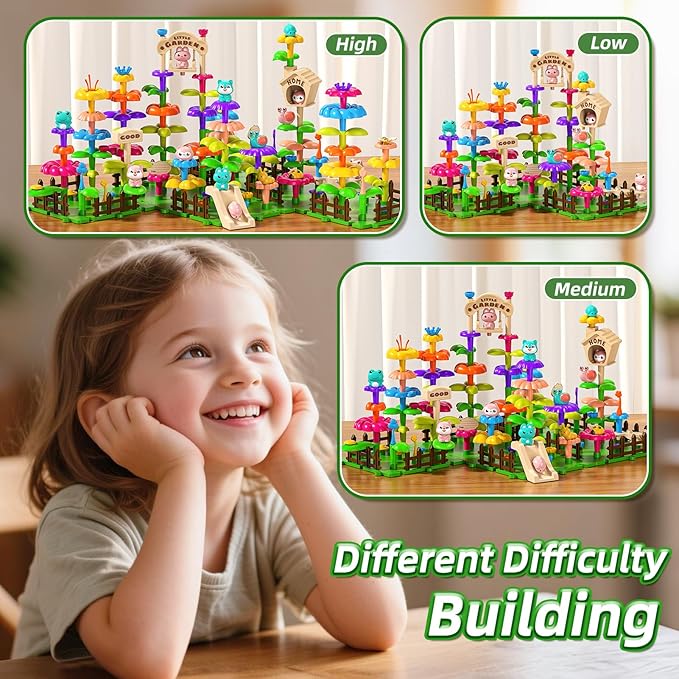 145 Pcs Toys for 3 Year Old Girl,Toddler Gardening Set Flower Garden Toy Girls Building Sets Best Educational Learning Fine DIY Crafts Stem Construction Stacking Kit,for 3 4 5 6 7 Years Kids