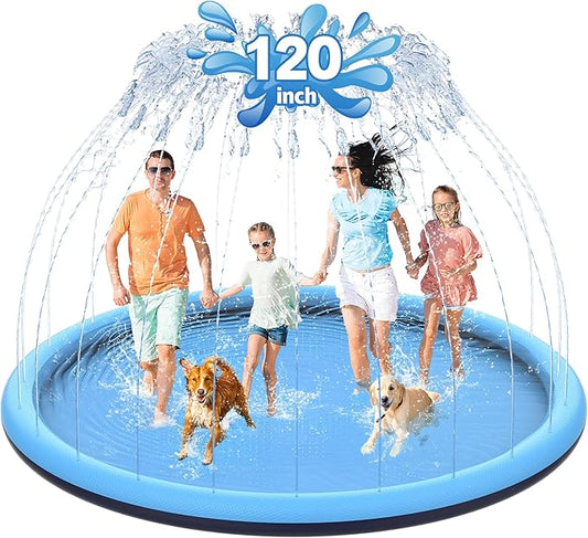 120" Non-Slip Splash Pad for Kids and Dog, Thicken Sprinkler Pool Summer Outdoor Water Toys, Extra Large Backyard Wading Pool for Children Boys & Girls or Pet Dog (Blue)