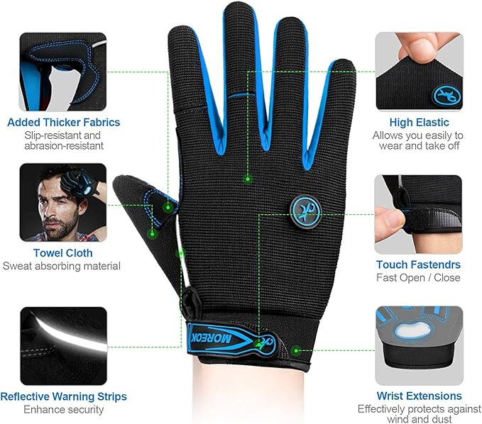 BIKINGMOREOK Bike Cycling Gloves for Men Women,Touchscreen Full Finger Shock-Absorbing 5MM Gel Pads MTB Road Bicycle Gloves for Mountain Biking,Running,Hiking,Outdoor Sports