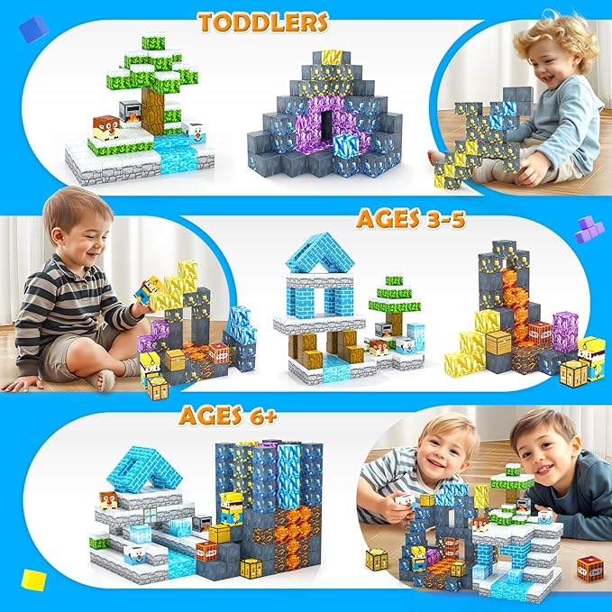 120PCS Large Magnetic Blocks-Build Mine Magnet World Ice & Sword Edition, Building Blocks Kids Toys STEM Sensory Toys for Ages 3-4 5-7 8-13, Gifts for 3 4 5 6 7 8 Year Old Boys Girls