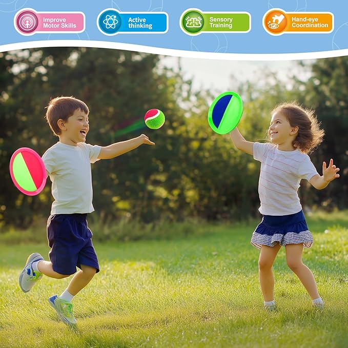 Shemira Toss and Catch Ball Game Set, Beach Pool Yard Outdoor Toys Games for Kids Ages 4-8-12, Lawn Beach Camping Outdoor Games for Adult Family, Birthday Summer Gifts for Kids, 4 Paddles 4 Balls