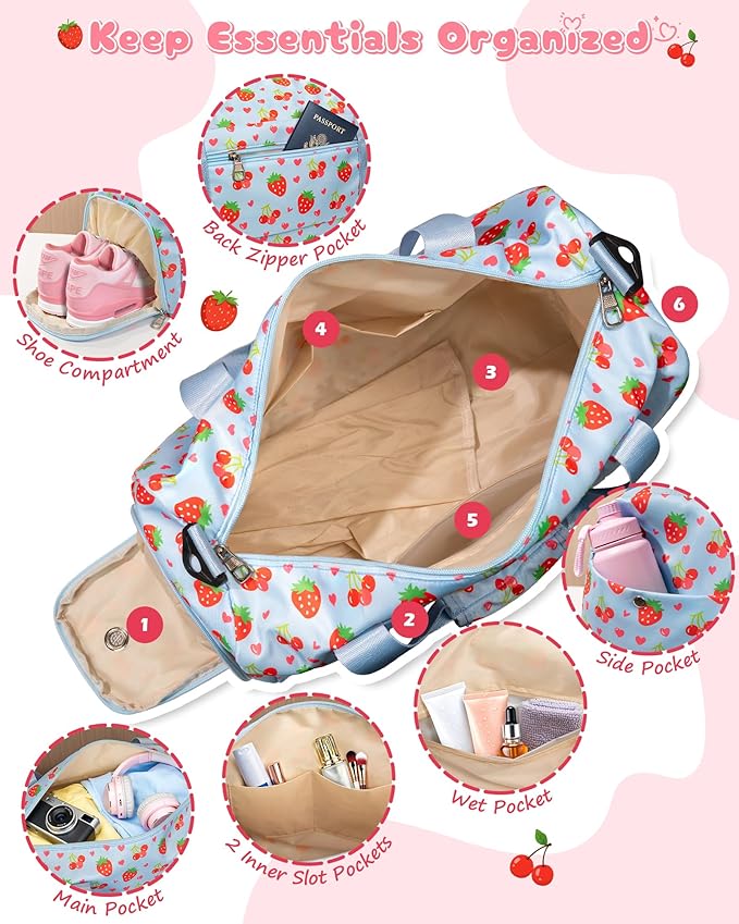 Gifts for 3 4 5 6 7 8 9 10 11 12 13 Year Old Girls, Monogram Dance Bag for Girls, Preppy Gymnastics Bag with Makeup Pouch, Shoe Compartment, Birthday Gift Ideas, Weekend Trip Essentials