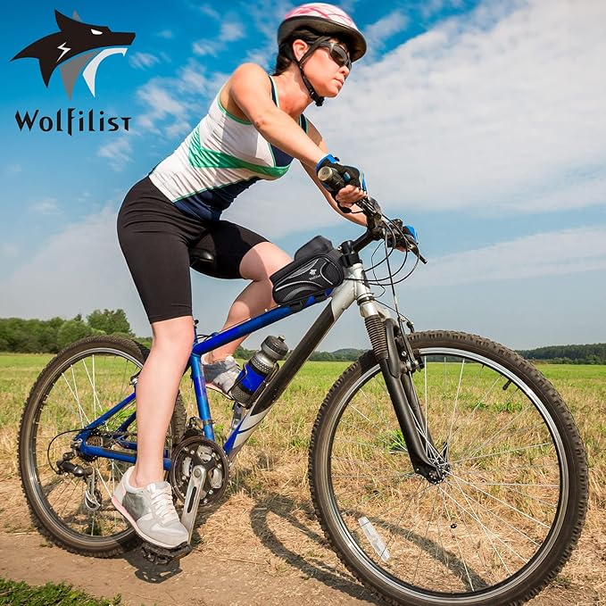 Bike Bag - Waterproof Bike Frame Bag with Sun-Visor Rain Cover, Bike Phone Holder with TPU Sensitive Touch Screen, Handlebar Bag Bicycle Accessories, Large Capacity Suitable Phone Under 7"