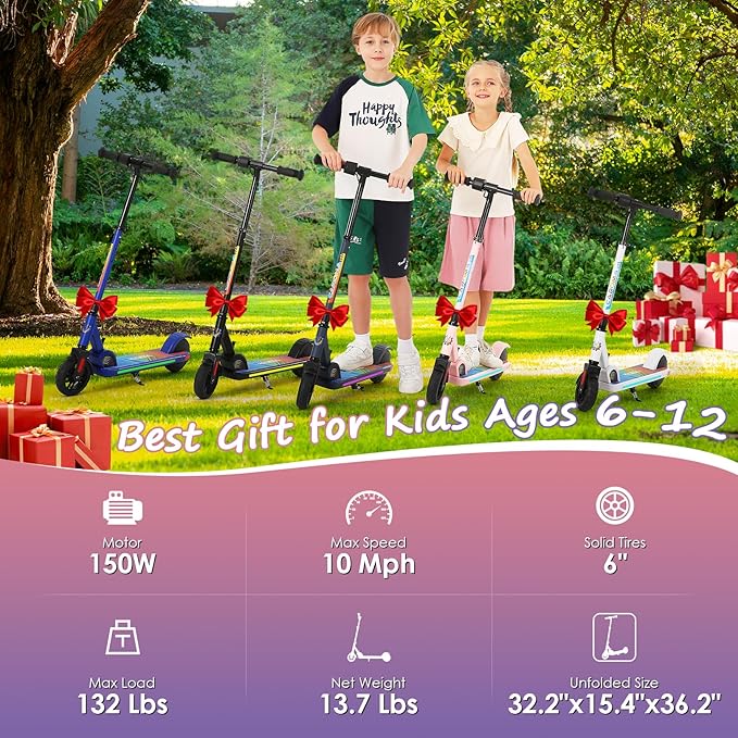 Caroma Electric Scooter for Kids Ages 6-14, 250W/180W/150W Motor & 15 Mph, 85 Mins Ride Time, Adjustable Height & Speed, LED Display, Kids Electric Scooter, Best Gifts for Boys & Girls