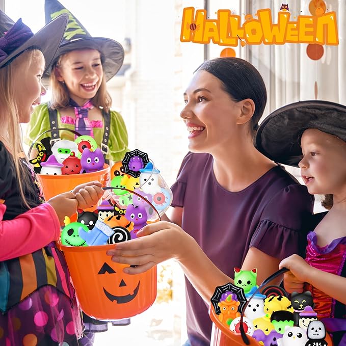 OCHIDO 100 PCS Halloween Party Favors, Halloween Squishy Toys, Mini Stress Relief Toys in Bulk, Halloween Gifts for kids, Goodie Bags Stuffers Trick or Treat Toys Classroom Prizes