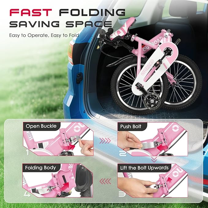 14/16/18 Inch Folding Kids Bike with Training Wheels, Gifts for Girl&Boy Age 3-10 Years, Toddler Bike with Dual Brakes for Beginners, Multi-Color