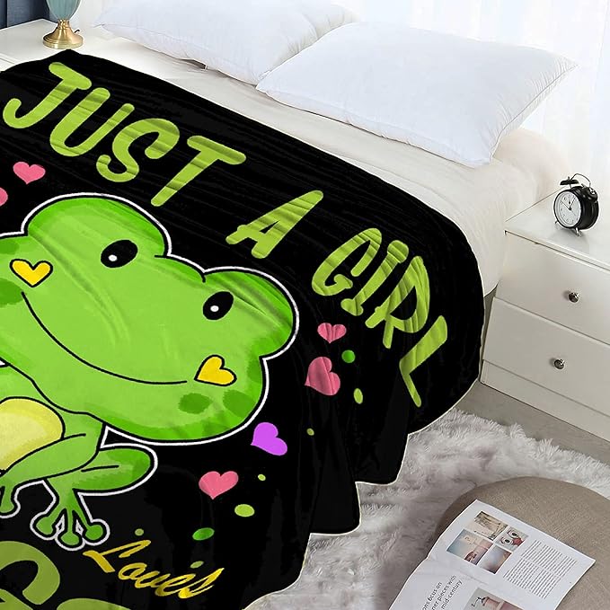 Just Girl Who Loves Frogs Blanket Soft Blankets and Throws Flannel Cozy Lightweight Quilt Gift Perfect for Bed Sofa Couch-60 x50 Medium for Teen