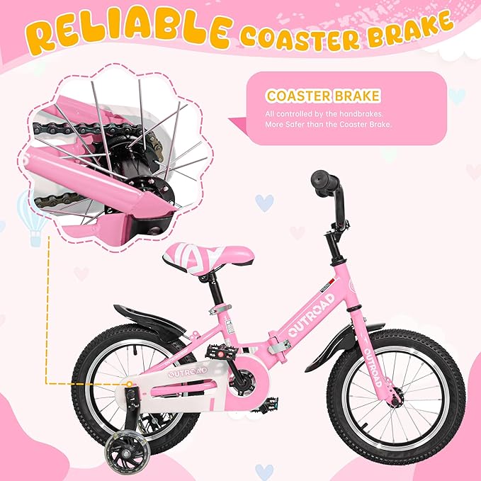 14/16/18 Inch Folding Kids Bike with Training Wheels, Gifts for Girl&Boy Age 3-10 Years, Toddler Bike with Dual Brakes for Beginners, Multi-Color