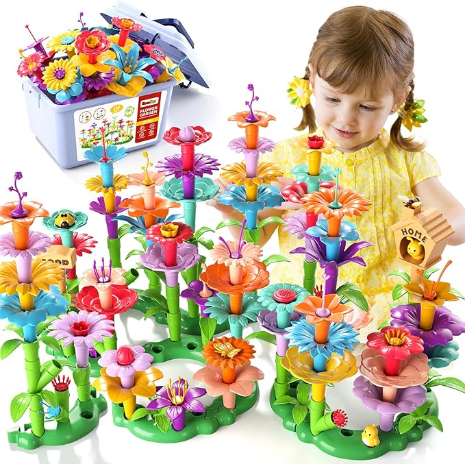 148PCS Flower Garden Building Toys for 3 4 5 6 Year Old Girls, Educational Activity Preschool Birthday Gifts for 3 4 5 Year Old Girls, Building Stem Toys for Kids Toddlers Ages 3-5