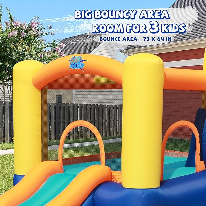Action Air Water Slide - Inflatable Bounce House with Blower for Indoor & Outdoor - Jump Bouncy Castle with Slide - Big Bouncy Area, Big Pool, Love for Kids