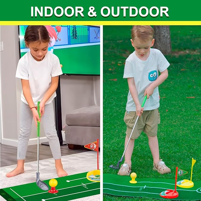 Liberry Toddler Golf Set for 3 4 5 6 Years Old Boys Girls, Adjustable Kids Golf Clubs Set with Putting Mat & Storage Bag, Outdoor Indoor Sports Toys Christmas Birthday Gifts