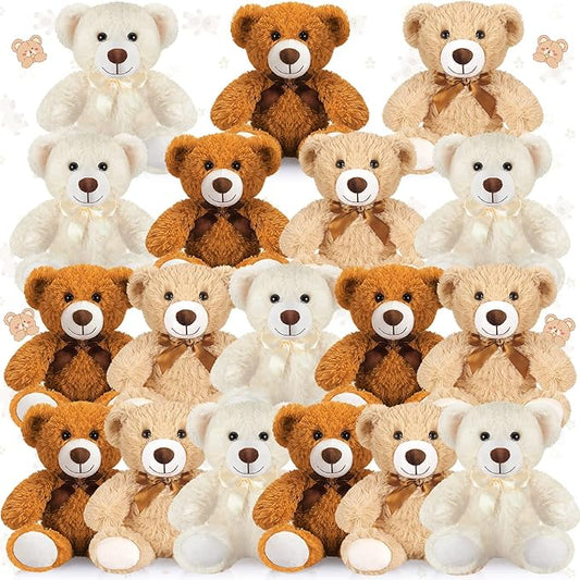 Zhanmai 18 Pcs 14 Inch Bears Stuffed Animal 2025 Graduation Gifts Bulk Plush Bear Toys for Birthday Baby Shower Party Favor(Light Brown, Dark Brown, White)
