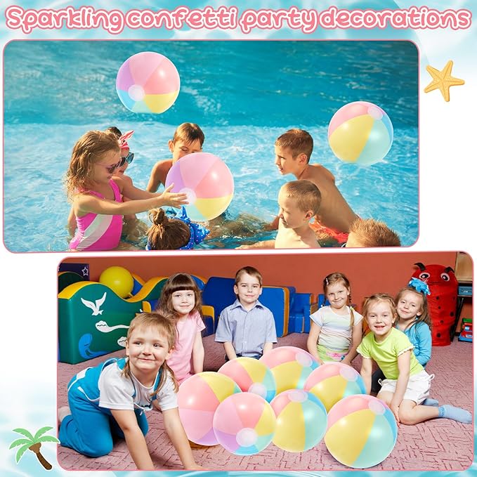 24 Pcs Inflatable Beach Balls Bulk Pastel Color Jumbo Big Macaron Beach Balls for Adults Summer Swimming Pool Water Games Party Favor (16 Inch, 12 Inch)