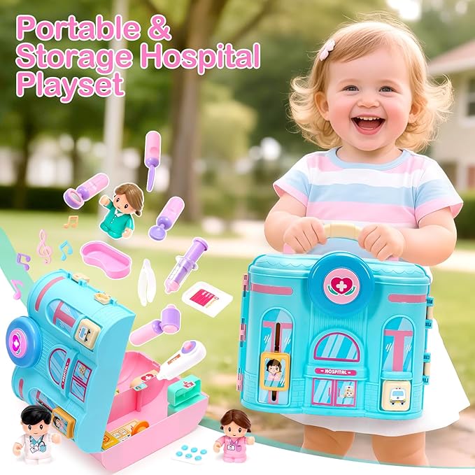Doctor Kit for Toddlers 1-3, Doctor Pretend Playset with Carrying Case, Role Play Doctors Toys for Girls Ages 1 2 3 Years Old, Christmas Birthday Gift for Girl Kids, Girl Toys for Ages 1-2