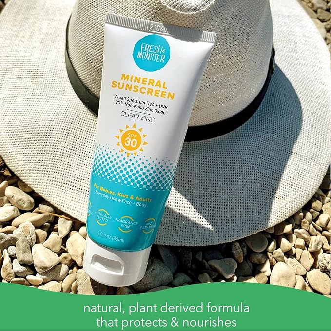Fresh Monster Daily Kids Sunscreen, SPF 30 UVA/UVB, Clear Non-Nano Zinc Oxide Mineral Sunscreen, Face & Body Sunscreen, Reef Safe, Hypoallergenic Sunscreen for Kids