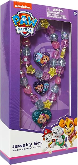 LUV HER Paw Patrol Girl's Jewelry Set - Dress up Toy Jewelry Box Set with Bead Necklace, Bracelet and Ring - Play Accessories - Ages 3+