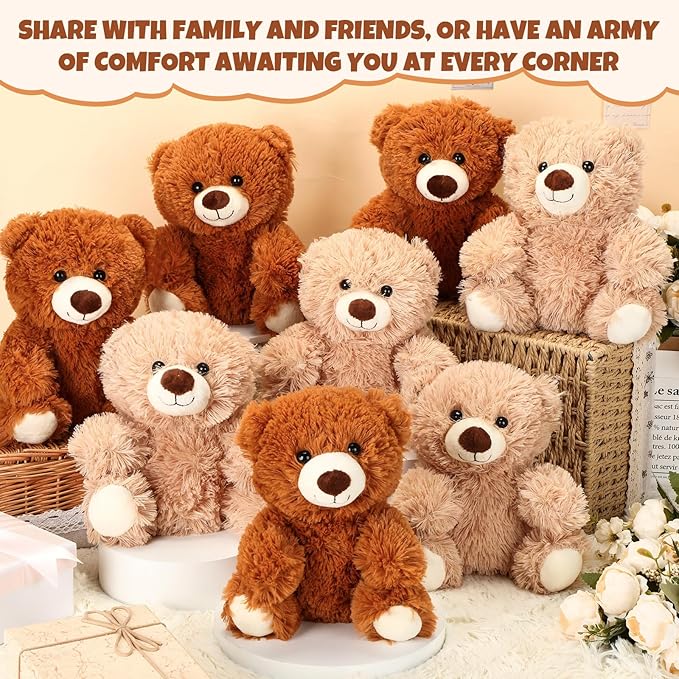 Jenaai 8 Pcs 10 Inches Stuffed Animal Bear Bulk Gift Soft Cute Baby Shower Bear Small Stuffed Plush Toys for Girls, Boys, Back to School Birthday Wedding Party(Novelty Style)