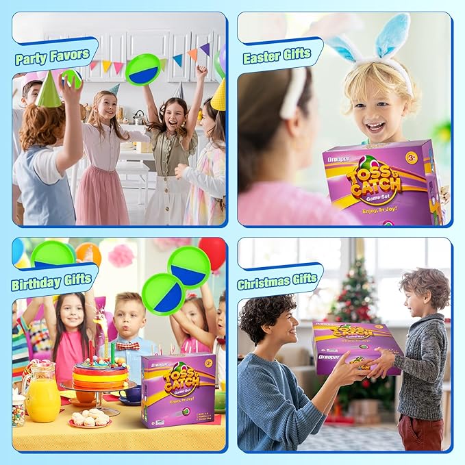 Toss and Catch Ball Game Set - Classic Kids Outdoor Indoor Activity Toys - Great Games for Beach Pool Yard Camping - Sticky Paddle Ball Toy Gift for Toddlers Boys Girls 3 4 5 6 7 8 9 10 11 12 Year Old