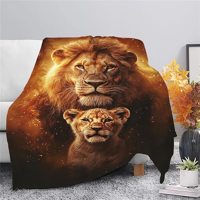 Lion Blanket Lion Cub Throw Blanket Gifts for Men Women Boys Girls Kids Adults Super Soft Cozy Plush Fluffy Fuzzy Fleece Blanket Home Decor 50''X60''