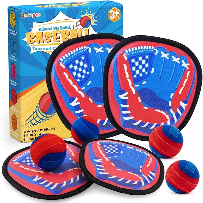Toss and Catch Game Ball Set Toddler Toys for Ages 2-4 5-7 8-13 Boys Girls Birthday Gift, Yard Games Outside Beach Pool Outdoor Toys for 3 4 5 6 7 8 Year Old Gifts Kids Toddler Baseball Glove