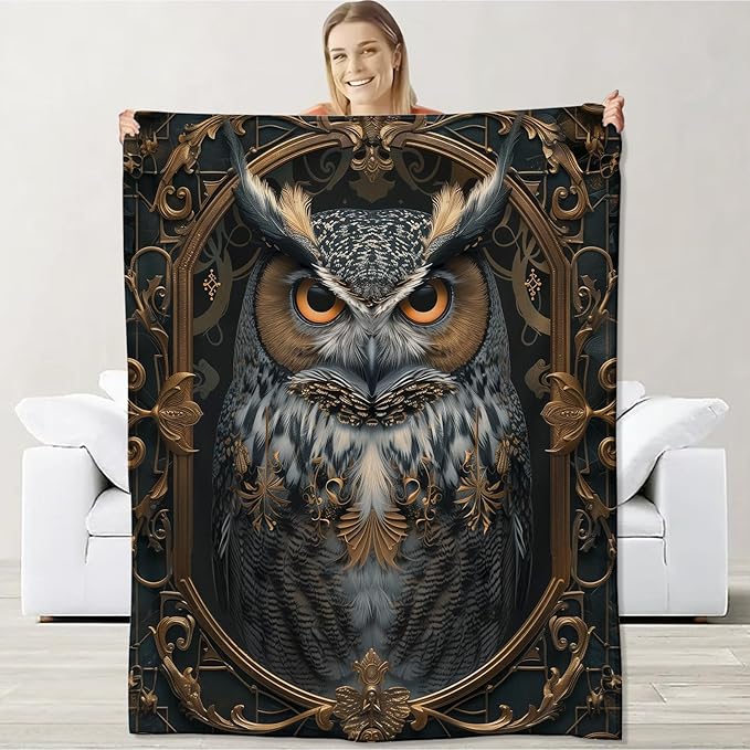 Owl Blanket for Women Kids Adults, Flannel Owl Blankets Gifts, Tarot Cards Owl Throw Blanket for Sofa Couch Bed Living Room Soft Warm Cozy Owl Decor 50" x 40"