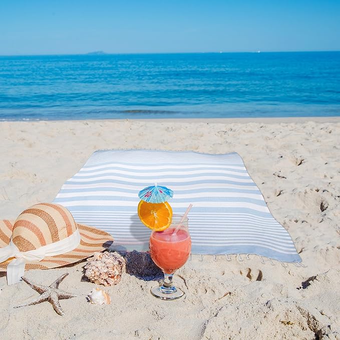 Urban Villa (Set of 6, 36x72 Inches Turkish Beach Towel Oversized Absorbent Extra Large - Sand Free Quick Dry Bath Towels - Lightweight Travel Cruise Camping Spa Towels - Light Blue