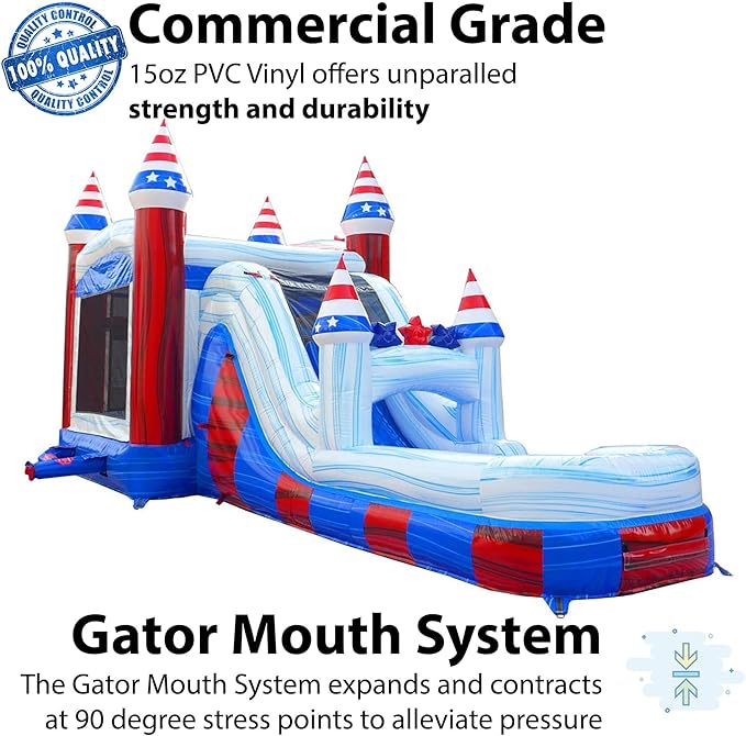 TentandTable Inflatable Bounce House Water Slide for Kids 5-12 Large, Commercial Grade Mega Bouncy Castle for Adults, Jump House, Includes Air Blower, 32' L x 16' W x 15' H, Stars and Stripes