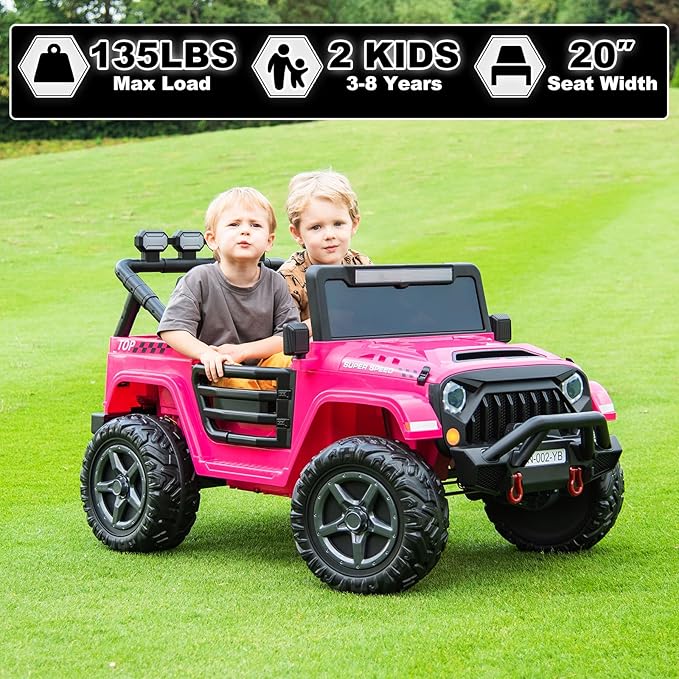 NEWQIDA 24V 2 Seater Ride on Car w/Remote Control 4wd Kids Electric Vehicles Ride on Toys Car, EVA Tires Wheels, 20" Spacious Seat, LED Lights, Music, Spring Suspension, 4x200W Motors, Hot Pink