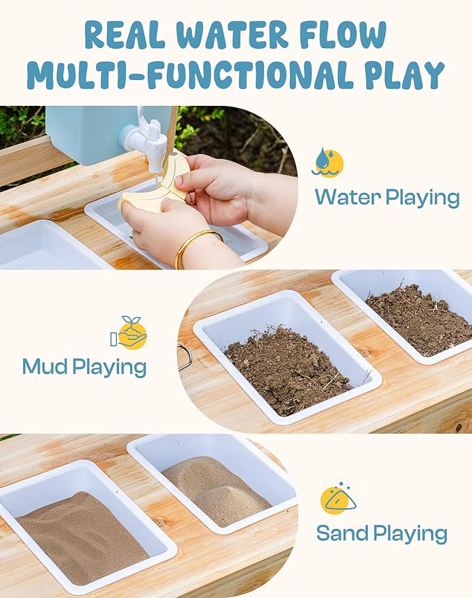 ROBOTIME Mud Kitchen for Kids Outdoor, Wooden Outdoor Play Kitchen with Accessories, Kid Kitchen Playset for Backyard Pretend Cooking or Planting, Toy Kitchen for Imaginative Play Boys Girls Ages 3+