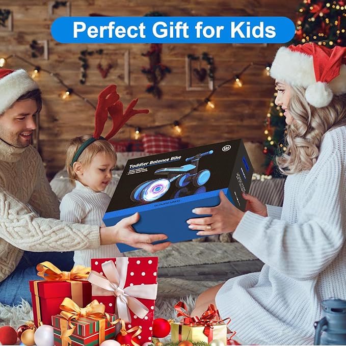 Baby Balance Bike for 1 Year Old Boys and Girls – Toddler First Bike with Colorful Lighting, 4 Wheels Safe Indoor Ride On Toy for 12-24 Months, First Birthday Gift