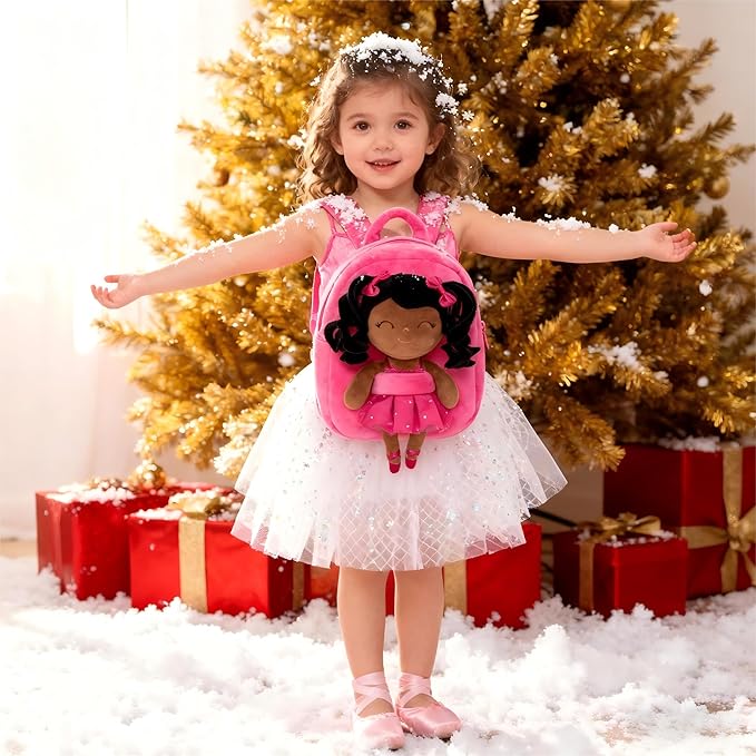 Gloveleya Toddler Backpack for Kids Soft Toys Plush Curly Ballet Girl Doll Rose