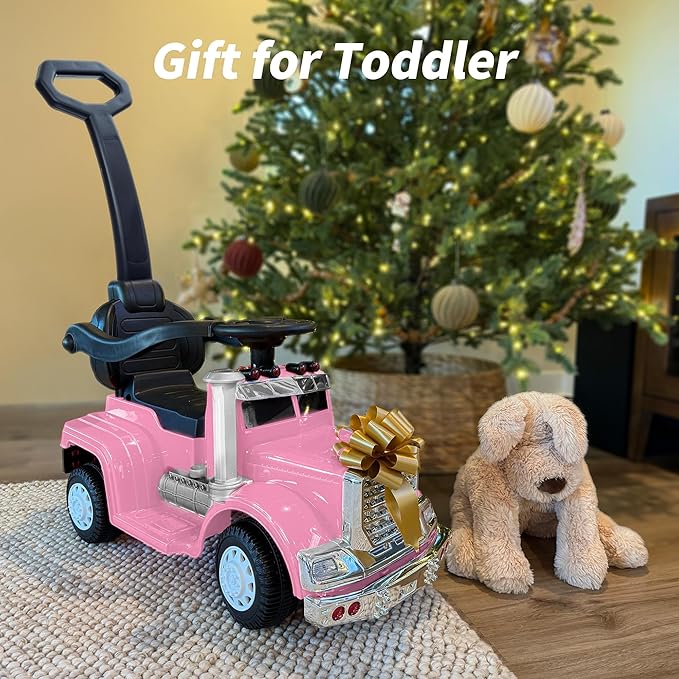 3-in-1 Ride on Push Car for Toddler with Handle, Toddler Ride on Toy for Girls Aged 1-3, Stroller Sliding Walking Car w/Music, Horn and Lights - Pink