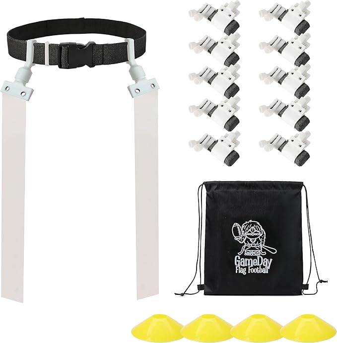 Gameday Flag Football Set – Kits for 2–14 Players w/Belts, Agility Cones & Carry Bag – Available in Multi Colors & Sizes