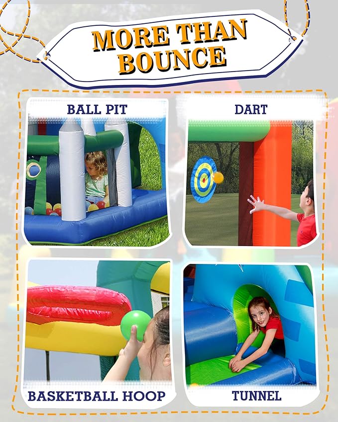 Action Air Bounce House, Bouncy Inflatable House with Blower, Jumping House for Kids with Foldable Sunroof, Love for Kids (No Balls)