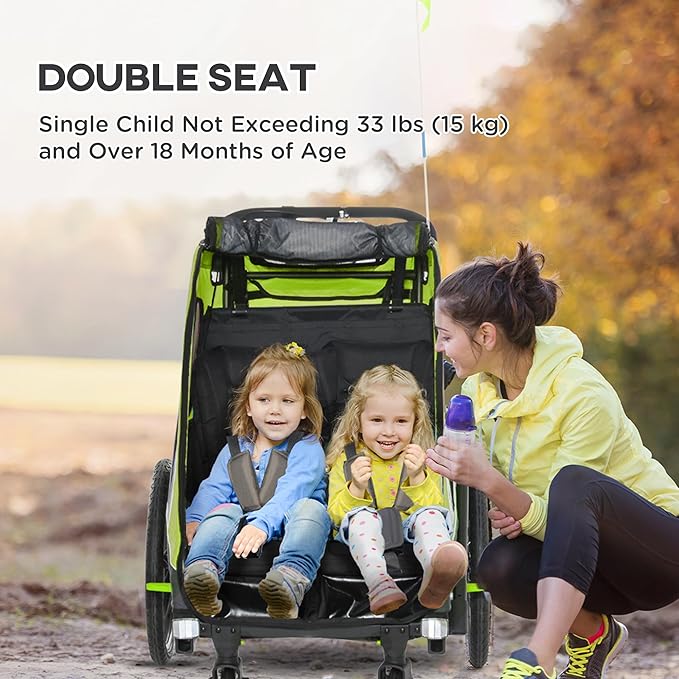 Aosom Bike Trailer for Kids 3 In1 Foldable Child Jogger Stroller Baby Stroller Transport Carrier with Shock Absorber System Rubber Tires Adjustable Handlebar Kid Bicycle Trailer