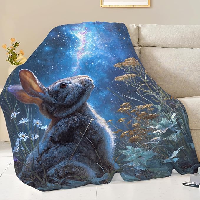 Rabbit Blanket Gifts for Girls Boys Galaxy Rabbit Throw Blankets Cozy Plush Fleece Flannel Fuzzy for Women Men Decor 80"X60"