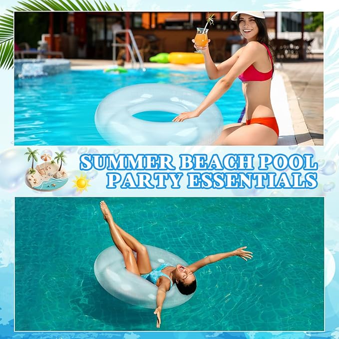 6 Pcs Inflatable Pool Floats 28 Inches Swim Tube Bulk for Adults Swimming Ring Pool Floaties for Beach Party Decorations Women and Men River Lake Summer Vacation Holiday (Clear)