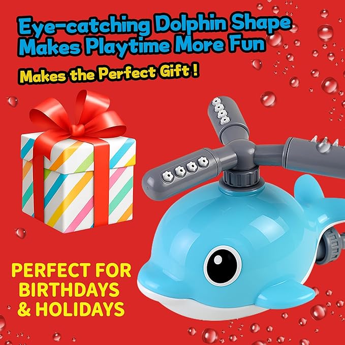 2 in 1 Water Sprinkler Baseball Toy Set for Kids – Whale Shaped Outdoor T-Ball Game & Spinning Splash Toy, Summer Backyard Water Play for Toddlers and Children Ages 3+