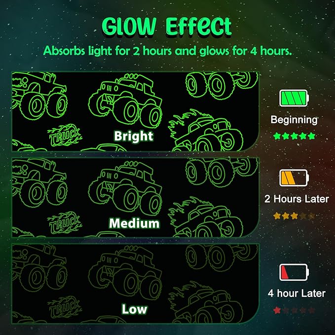 Monster Car Truck Gifts for Boys - Glow in The Dark Trucks Blanket Toys for Birthday Christmas Valentines Easter Presents for Kids Toddler Ages 2 3 4 5 6 7 8 9 10 11 12 13 Years Old Soft Throw 50"x60"