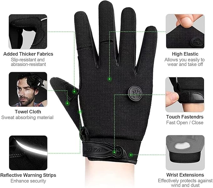 BIKINGMOREOK Bike Cycling Gloves for Men Women,Touchscreen Full Finger Shock-Absorbing 5MM Gel Pads MTB Road Bicycle Gloves for Mountain Biking,Running,Hiking,Outdoor Sports