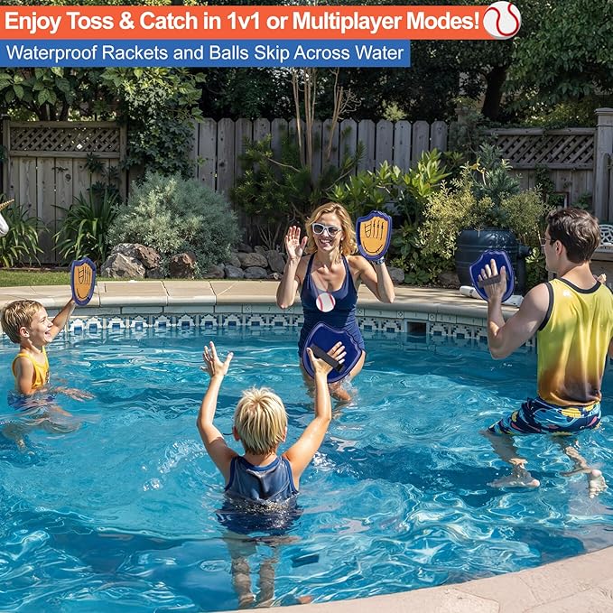 Aywewii Toss and Catch Ball Set Beginner Baseball Training Gloves Beach/Pool Toys Outdoor/Backyard Games for Toddlers and Kids Ages 3-8 Fun Gift for Boys and Girls (Dark Blue, 4 Paddles & 4 Balls)