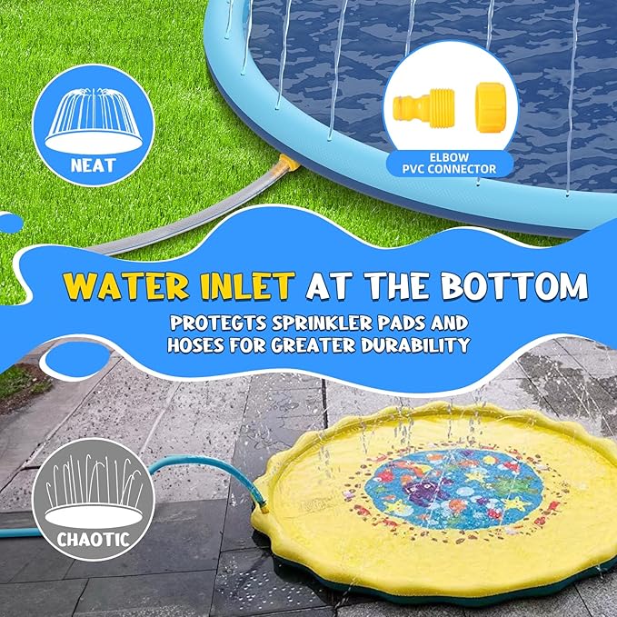 Non-Slip Splash Pad for Kids and Dog, 80" Extra Large Baby Play Mat, Dog Pool Toys, Thicken Sprinkler Pool Summer Outdoor Water Toys for Ages 3-12 Boys Girls, Parent-Kids &Games Fun Backyard (Blue)