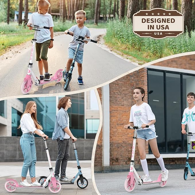 Kick Scooter for Ages 6+,Kid, Teens & Adults. Max Load 240 LBS. Foldable, Lightweight, 8IN Big Wheels for Kids, Teen and Adults, 4 Adjustable Levels. Bearing ABEC9