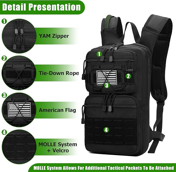 1050D Tactical Hydration Backpack with 3L TPU Water Bladder, Military Molle Water Backpack Perfect for Men & Women, Hydration Pack for Hiking, Biking, Running, Climbing, Hunting, Daily Use