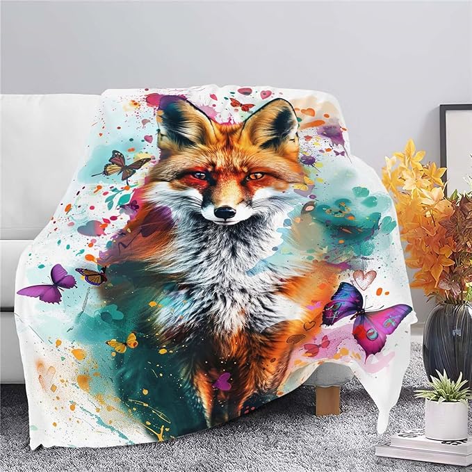 Fox Throw Blanket Fox Stuff Gifts for Kids Girls Boys Adults Women Man Soft Cozy Warm Plush Fluffy Fuzzy Fleece Blanket Decor 40''X50''