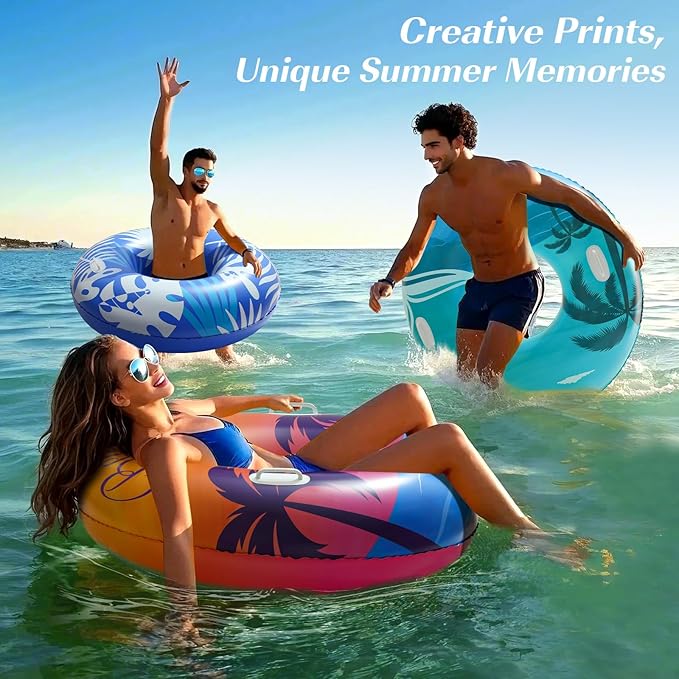 HeySplash Pool Tubes for Adult, 42 Inch Large Pool Floats with Handles, Inflatable Swim Rings Lounge, Hawaii Fun Swim Floaties Swimming Pool Beach Lake River Party Decoration Toys, Orange Purple Beach