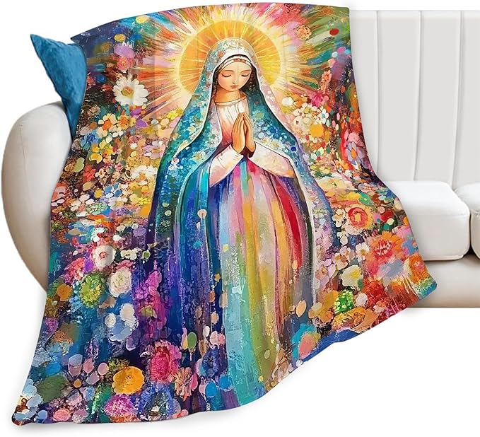 Virgin Mary Blanket Catholic Christian Throw Blankets Religious Gifts for Women Men Faith Prayer Soft Cozy Fleece Plush for Couch Sofa Bed 50"x40"