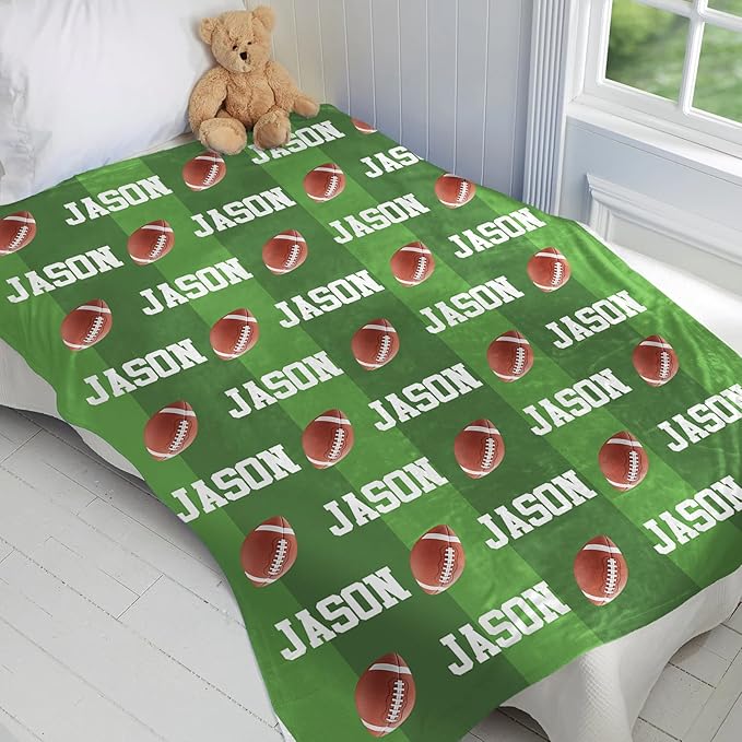 Personalized Football Blankets with Name Numbers, Custom Football Team Game Throw Flannel Blankets Stuff Gifts for Boys Sports Lover Fans Kids Adult