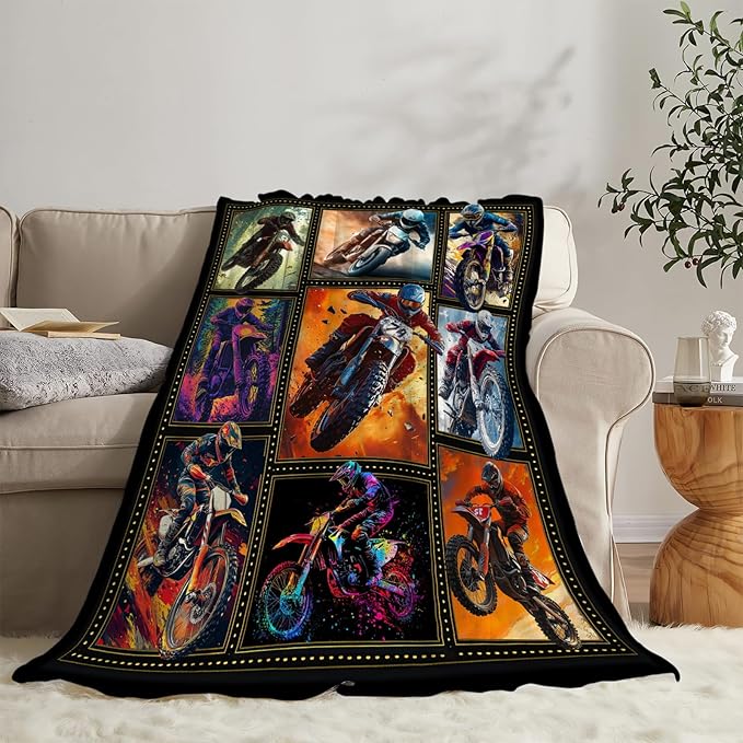 Motorcycle Blanket, Motorcycle Throw Blanket, Racer Sports Gifts Blankets Stuff Fleece Flannel Plush for Men Boys Women Girls Lovers Adults Soft Bedding Gift for Sofa Bed Office Home Decor 80"x60"